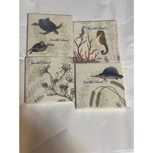 Secrets of the Sea Coastal Coaster Set 4 Square Ceramic Nautical